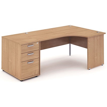 Impulse Panel End Corner Desk with 800mm Pedestal, Right Hand, 1800mm Wide, Beech, Installed