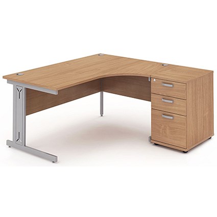 Impulse Plus Corner Desk with 600mm Pedestal, Right Hand, 1800mm Wide, Silver Cable Managed Legs, Beech, Installed