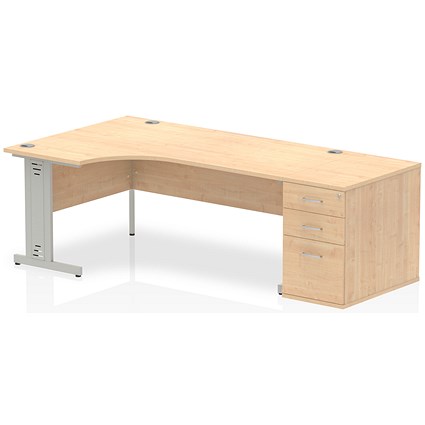 Impulse 1800mm Corner Desk with 800mm Desk High Pedestal, Left Hand, Silver Cable Managed Leg, Maple