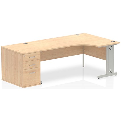 Impulse 1800mm Corner Desk with 800mm Desk High Pedestal, Right Hand, Silver Cable Managed Leg, Maple Impulse 1800mm Corner Desk with 800mm Desk High Pedestal, Right Hand, Silver Cable Managed Leg, Maple