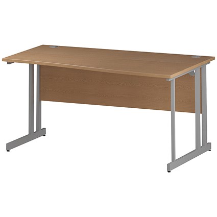 Impulse Wave Desk, Right Hand, 1600mm Wide, Silver Legs, Oak