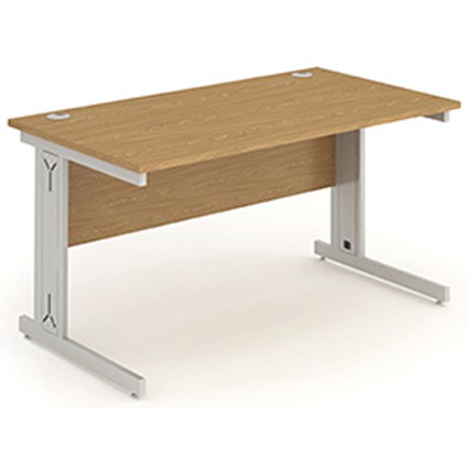 Impulse Plus Rectangular Desk, 1800mm Wide, Silver Cable Managed Legs, Oak, Installed