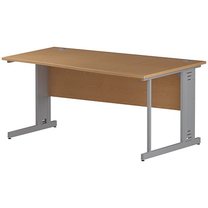 Impulse Plus Wave Desk, Right Hand, 1600mm Wide, Silver Cable Managed Legs, Oak