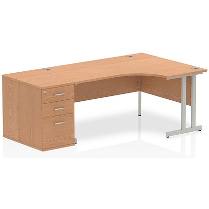 Impulse 1600mm Corner Desk with 800mm Desk High Pedestal, Right Hand, Silver Cantilever Leg, Oak