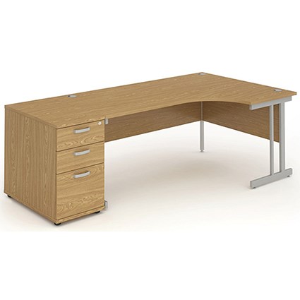 Impulse Corner Desk with 800mm Pedestal, Right Hand, 1600mm Wide, Silver Legs, Oak, Installed