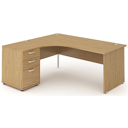 Impulse Panel End Corner Desk with 600mm Pedestal, Left Hand, 1600mm Wide, Oak, Installed