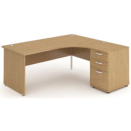 Impulse Panel End Corner Desk with 600mm Pedestal, Right Hand, 1600mm Wide, Oak, Installed