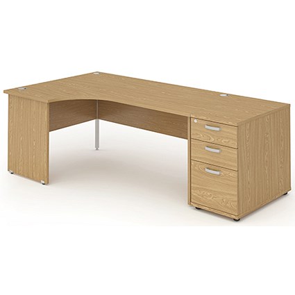 Impulse Panel End Corner Desk with 800mm Pedestal, Left Hand, 1600mm Wide, Oak, Installed