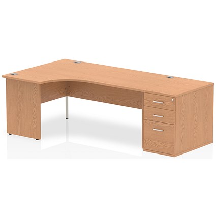Impulse 1800mm Corner Desk with 800mm Desk High Pedestal, Left Hand, Panel End Leg, Oak Impulse 1800mm Corner Desk with 800mm Desk High Pedestal, Left Hand, Panel End Leg, Oak