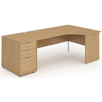 Impulse Panel End Corner Desk with 800mm Pedestal, Right Hand, 1600mm Wide, Oak, Installed