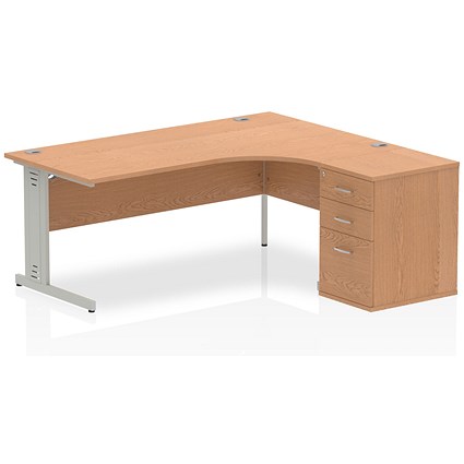 Impulse 1800mm Corner Desk with 600mm Desk High Pedestal, Right Hand, Silver Cable Managed Leg, Oak Impulse 1800mm Corner Desk with 600mm Desk High Pedestal, Right Hand, Silver Cable Managed Leg, Oak