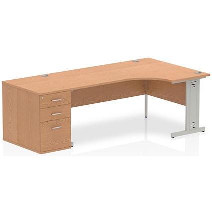 Impulse 1800mm Corner Desk with 800mm Desk High Pedestal, Right Hand, Silver Cable Managed Leg, Oak