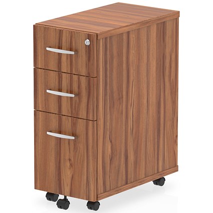 Impulse Slim 3 Drawer Mobile Pedestal, Walnut