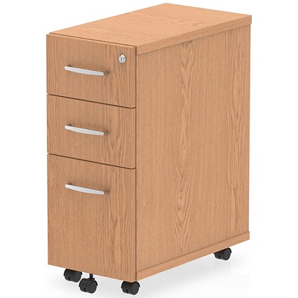 Impulse Slim 3 Drawer Mobile Pedestal, Oak