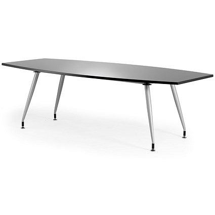 Dynamic High Gloss Writable Boardroom Table, 2400mm, High Gloss Black, Silver Post Leg