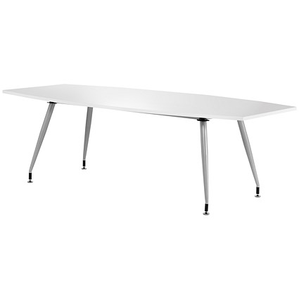 Dynamic High Gloss Writable Boardroom Table, 2400mm, High Gloss White, Silver Post Leg