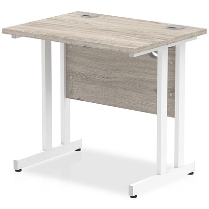 Impulse 800mm Slim Rectangular Desk, White Cantilever Leg, Grey Oak