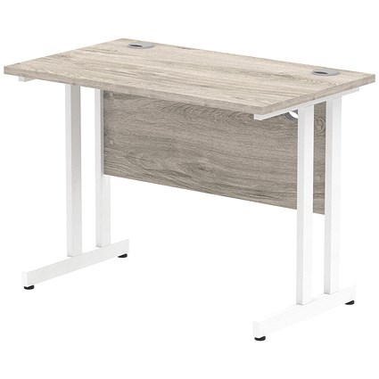 Impulse 1000mm Slim Rectangular Desk, White Cantilever Leg, Grey Oak Impulse 1000mm Slim Rectangular Desk, White Cantilever Leg, Grey Oak