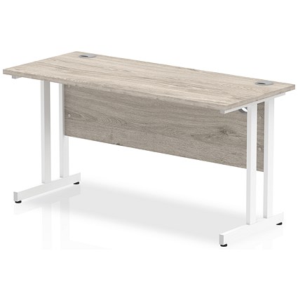 Impulse 1400mm Slim Rectangular Desk, White Cantilever Leg, Grey Oak Impulse 1400mm Slim Rectangular Desk, White Cantilever Leg, Grey Oak