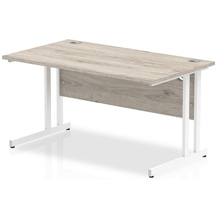 Impulse 1400mm Rectangular Desk, White Cantilever Leg, Grey Oak
