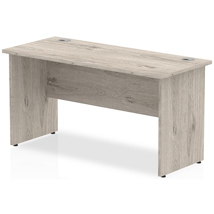 Impulse 1400mm Slim Rectangular Desk, Panel End Leg, Grey Oak