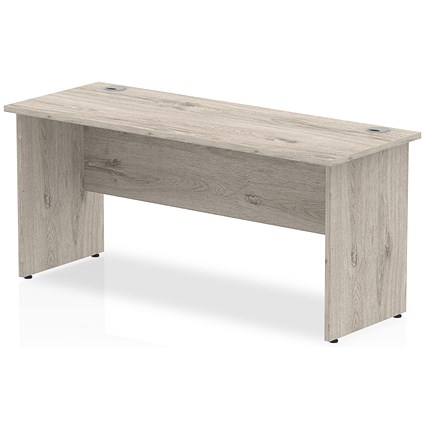 Impulse 1600mm Slim Rectangular Desk, Panel End Leg, Grey Oak