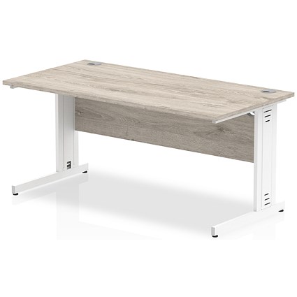 Impulse 1400mm Rectangular Desk, White Cable Managed Leg, Grey Oak Impulse 1400mm Rectangular Desk, White Cable Managed Leg, Grey Oak
