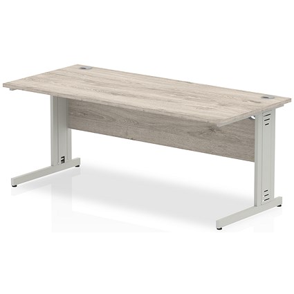 Impulse 1800mm Rectangular Desk, Silver Cable Managed Leg, Grey Oak Impulse 1800mm Rectangular Desk, Silver Cable Managed Leg, Grey Oak