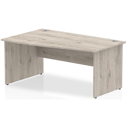 Impulse 1600mm Wave Desk, Left Hand, Panel Legs, Grey Oak