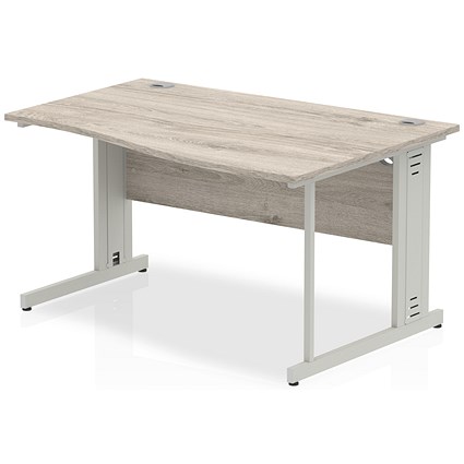 Impulse Plus 1400mm Wave Desk, Right Hand, Cable Managed Silver Legs, Grey Oak