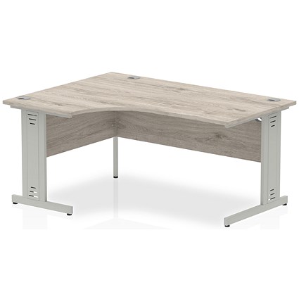Impulse 1600mm Corner Desk, Left Hand, Silver Cable Managed Leg, Grey Oak
