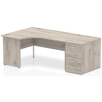 Impulse 1600mm Corner Desk with 800mm Desk High Pedestal, Left Hand, Panel End Leg, Grey Oak