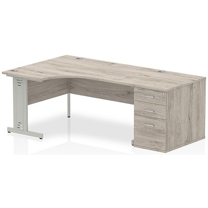 Impulse 1600mm Corner Desk with 800mm Desk High Pedestal, Left Hand, Silver Cable Managed Leg, Maple
