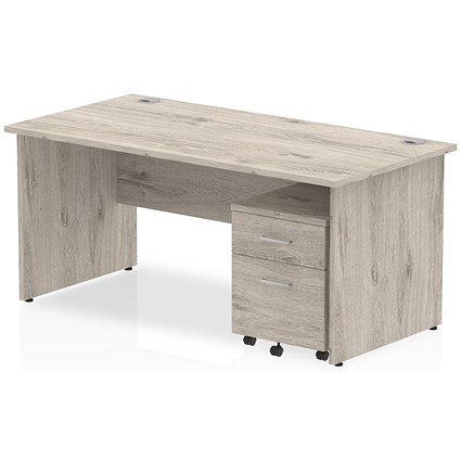 Impulse 1600mm Rectangular Desk, Panel End Leg, 2 Drawer Mobile Pedestal, Beech