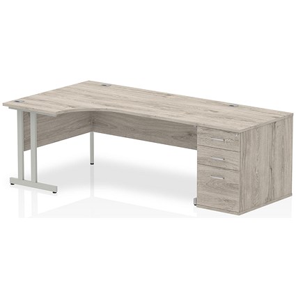 Impulse 1800mm Corner Desk with 800mm Desk High Pedestal, Left Hand, Silver Cantilever Leg, Grey Oak