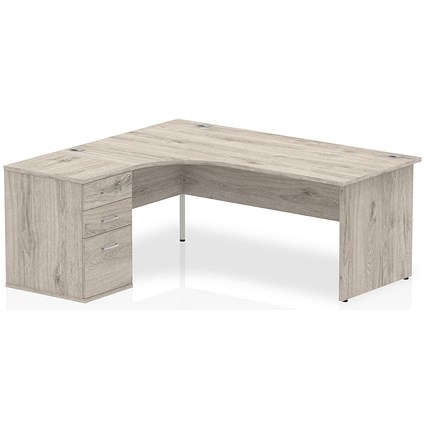 Impulse 1800mm Corner Desk with 600mm Desk High Pedestal, Left Hand, Panel End Leg, Grey Oak