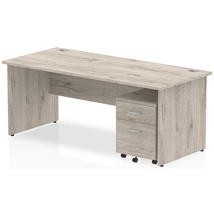 Impulse 1800mm Rectangular Desk, Panel End Leg, 2 Drawer Mobile Pedestal, Grey Oak