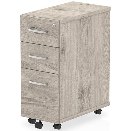 Impulse Slim 3 Drawer Mobile Pedestal - Grey Oak