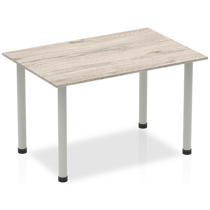 Impulse Rectangular Table, 1400mm, Grey Oak, Silver Post Leg