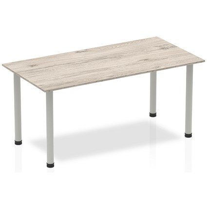 Impulse Rectangular Table, 1600mm, Grey Oak, Silver Post Leg