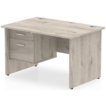 Impulse 1200mm Rectangular Desk With 2 Drawer Fixed Pedestal, Panel End Leg, Grey Oak
