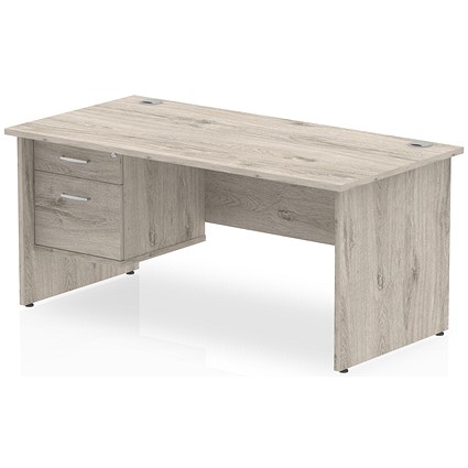 Impulse 1600mm Rectangular Desk, Panel Legs, 2 Drawer Pedestal, Grey Oak