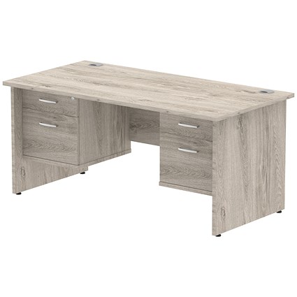 Impulse 1600mm Rectangular Desk With 2 x 2 Drawer Fixed Pedestals, Panel End Leg, Grey Oak