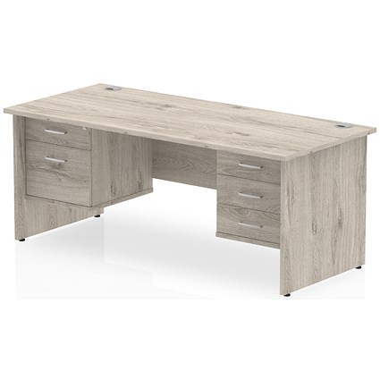 Impulse 1800mm Rectangular Desk, Panel Legs, 2 Pedestals, Grey Oak