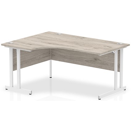Impulse 1600mm Corner Desk, Left Hand, White Cantilever Leg, Grey Oak