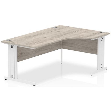 Impulse 1600mm Corner Desk, Right Hand, White Cable Managed Leg, Grey Oak Impulse 1600mm Corner Desk, Right Hand, White Cable Managed Leg, Grey Oak