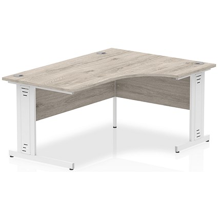 Impulse 1800mm Corner Desk, Right Hand, White Cable Managed Leg, Grey Oak Impulse 1800mm Corner Desk, Right Hand, White Cable Managed Leg, Grey Oak