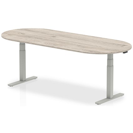 Impulse Sit-Standing Boardroom Table, 2400mm, Silver Leg, Grey Oak