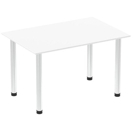 Impulse Rectangular Table, 1200mm, White, Chrome Post Leg