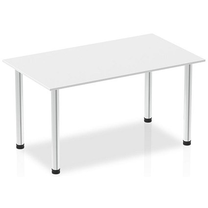 Impulse Rectangular Table, 1400mm, White, Chrome Post Leg